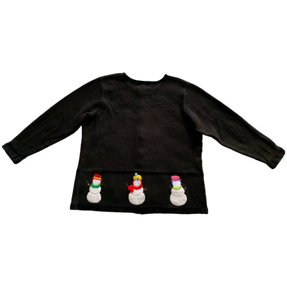 QUACKER FACTORY Womens' VINTAGE Black Snowman Holiday Zip Up Sweater 1X - Picture 4 of 5